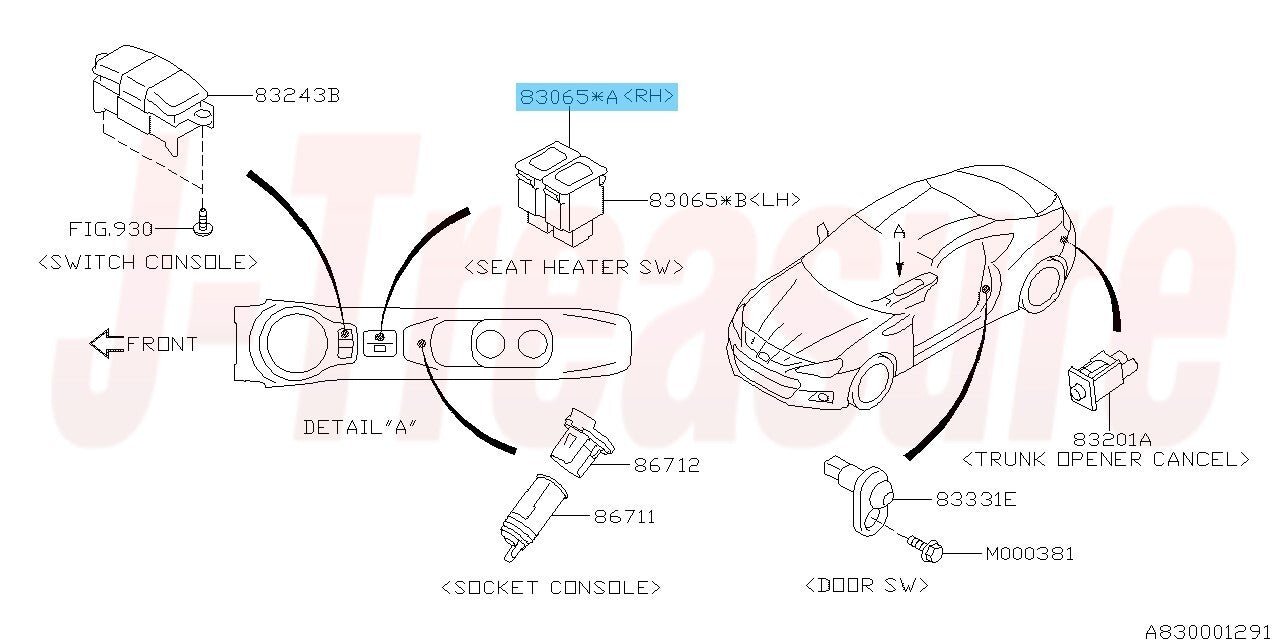 SUBARU BRZ ZC6 2013-2020 Genuine Seatheater Switch RH 83075FA001 OEM