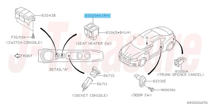 SUBARU BRZ ZC6 2013-2020 Genuine Seatheater Switch RH 83075FA001 OEM