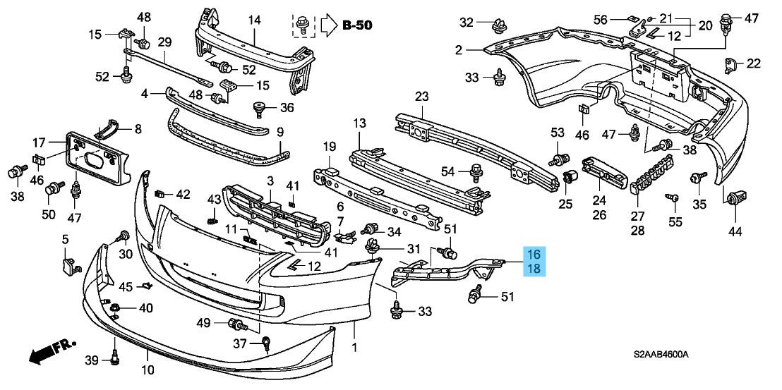 HONDA S2000 AP1 AP2 '00-09 Genuine Fr/Bumper Corner Upper Beam Comp RH & LH Set