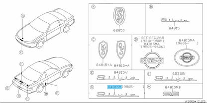 NISSAN 240SX S14 1995-1998 Genuine Trunk Lid Emblem "Silvia" 84895-65F60 OEM JDM