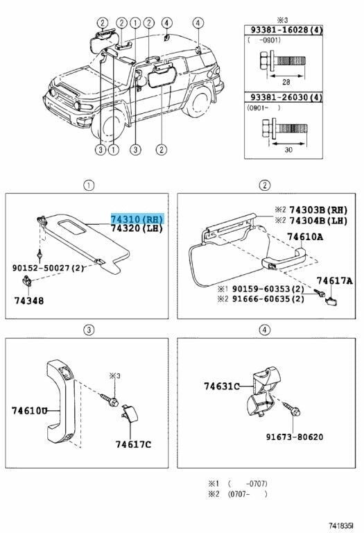 TOYOTA FJ CRUISER GSJ10 07-14 Genuine Front Sun Visor Assy RH 74310-35A70-B0 OEM