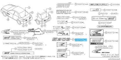 SUBARU IMPREZA STI GDB 05-06 Genuine Letter Mark Emblem "S204" 93073FE860 OEM