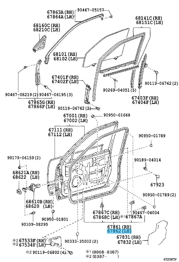 LEXUS LS430 UCF30 2001-2006 Genuine Front Door Weatherstrip LH 67862-50030 OEM
