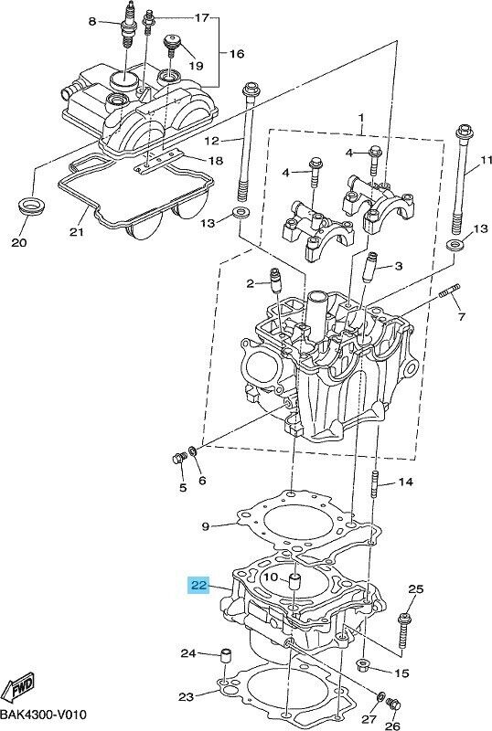 YAMAHA YZ250F 2019-2024 Genuine Engine Cylinder 1 B7B-11311-00-00 OEM