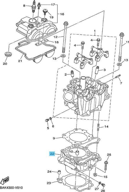 YAMAHA YZ250F 2019-2024 Genuine Engine Cylinder 1 B7B-11311-00-00 OEM