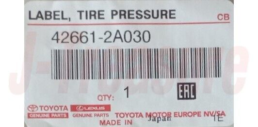 TOYOTA MARK II JZX110 Genuine Tire Pressure Caution Plate 42661-2A030 OEM