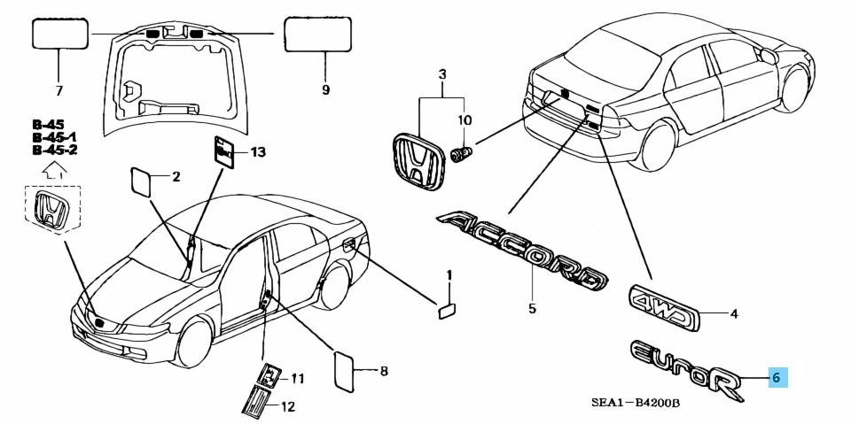 HONDA ACCORD CL7 03-07 Genuine Rear Trunk euro R Emblem Budge 75731-SEA-R01 OEM