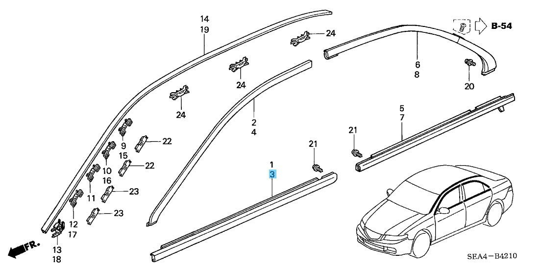HONDA ACURA TSX CL9 '04-08 Genuine Front Door Molding LH 72450-SEA-013 OEM