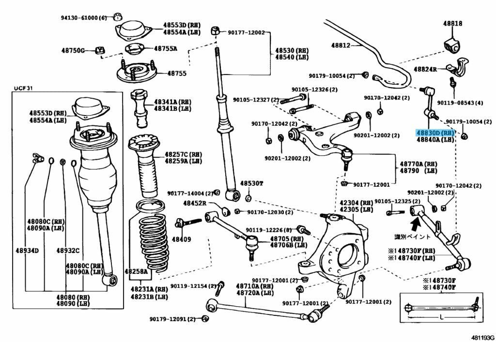 LEXUS LS430 UCF30 2001-2006 Genuine Rear Stabilizer Link RH 48830-50030 OEM
