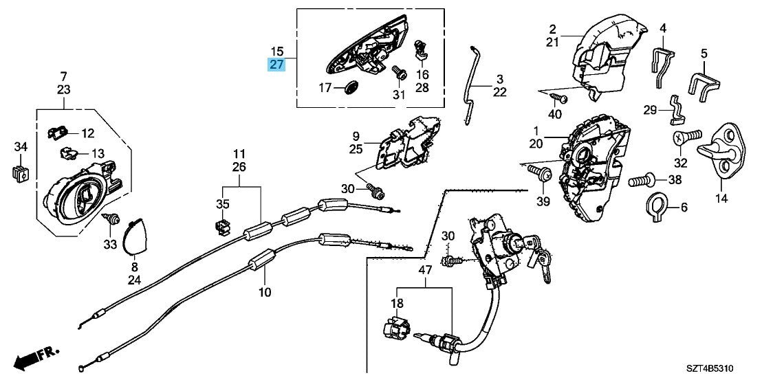 HONDA CR-Z ZF1 Genuine Front Door Outer Handle Assy LH 72181-SZT-G01ZD OEM RHD