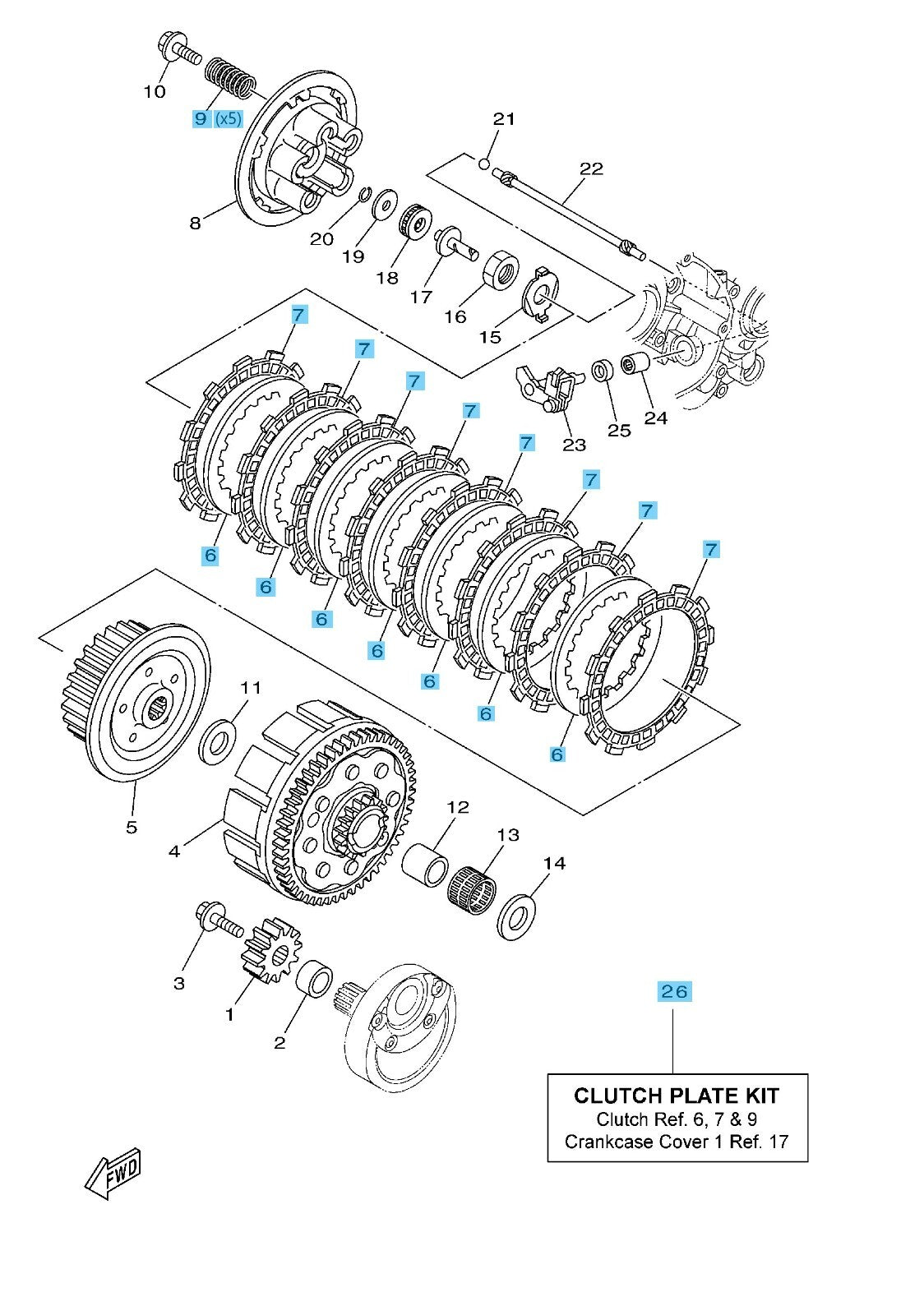 YAMAHA YZ125 2006-2021 Genuine Clutch Plate Kit 1C3-W001G-00-00 OEM