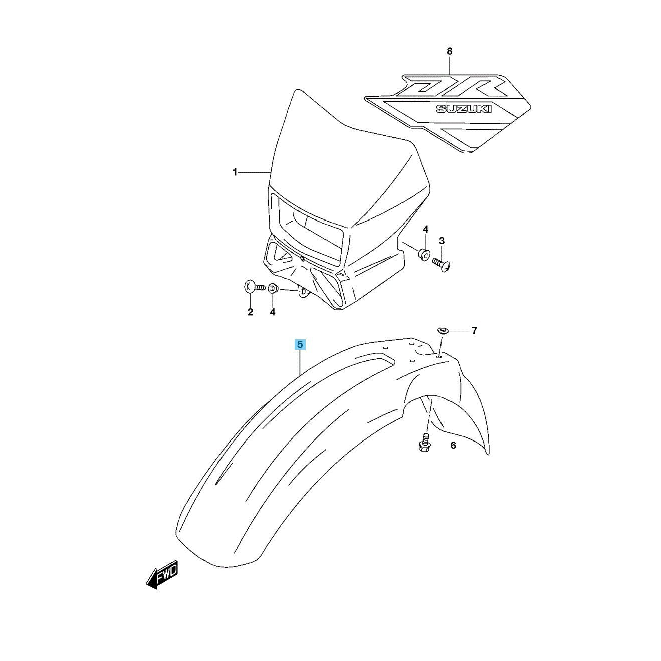 SUZUKI DR-Z400SM 07-09 13-14 2018 21-22 Genuine Front Fender Black OEM