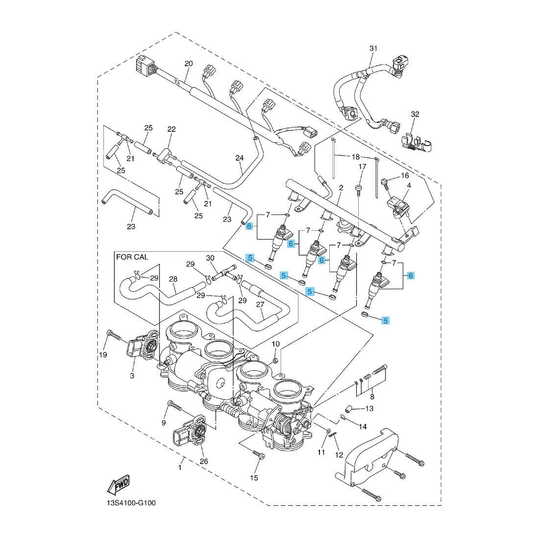 YAMAHA YZF-R6 2006-2020 Genuine Injector Assy(x4) & Manifold Gasket(x4) Set OEM