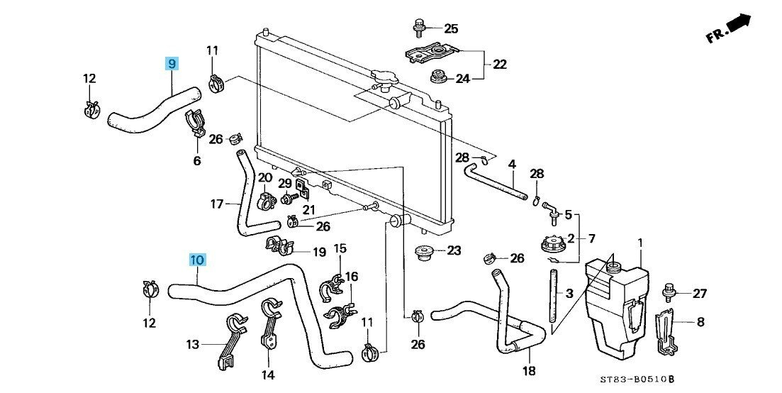 HONDA ACURA INTEGRA DC2 97-01 Genuine Water Hose Outlet & Upper & Lower Set OEM