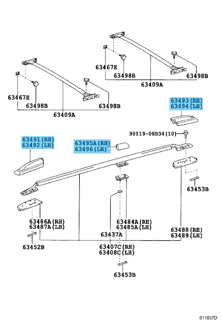 TOYOTA LAND CRUISER UZJ100 '03-07 Genuine Rack Leg Cover Fr & Ctr & Re RH LH Set