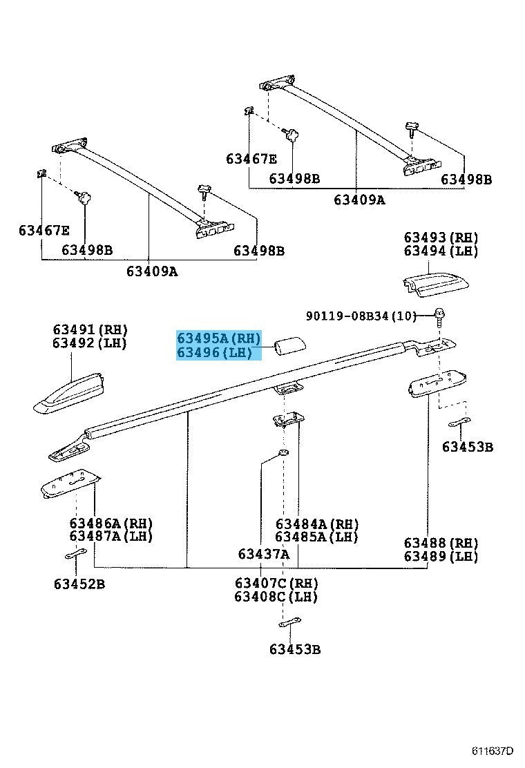 TOYOTA LAND CRUISER UZJ100 '03-07 Genuine Center Roof Rack Leg Cover RH & LH Set