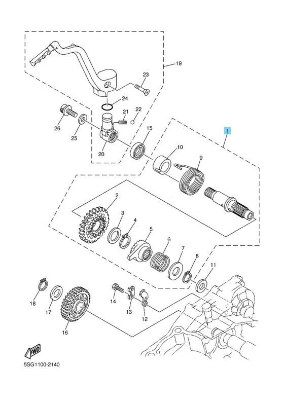 YAMAHA WR250F 2001-2005 Genuine Kick Shaft Assy 5NL-15601-00-00 OEM