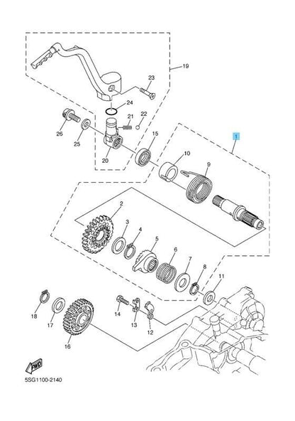 YAMAHA WR250F 2001-2005 Genuine Kick Shaft Assy 5NL-15601-00-00 OEM