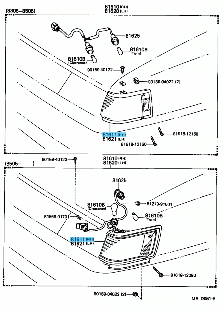 TOYOTA COROLLA LEVIN AE86 Genuine Corner Lamp Lens Body Right 81611-12290 OEM