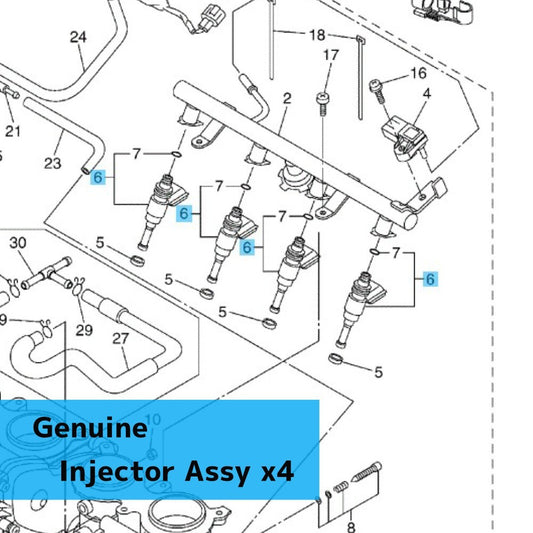 YAMAHA YZF-R6 2006-2020 Genuine Injector Assy 2C0-13761-00-00 x4 Set OEM