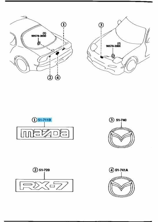 MAZDA RX-7 RX7 FD3S 1995/12- Genuine Rear Emblem Badge "MAZDA" FD49-51-711 OEM