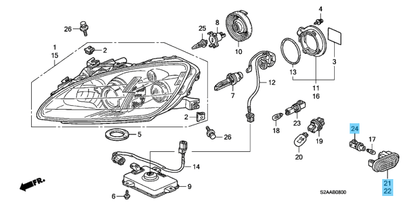HONDA S2000 AP2 2008-2009 Genuine Fender Clear Side Marker Lens & Socket Set OEM