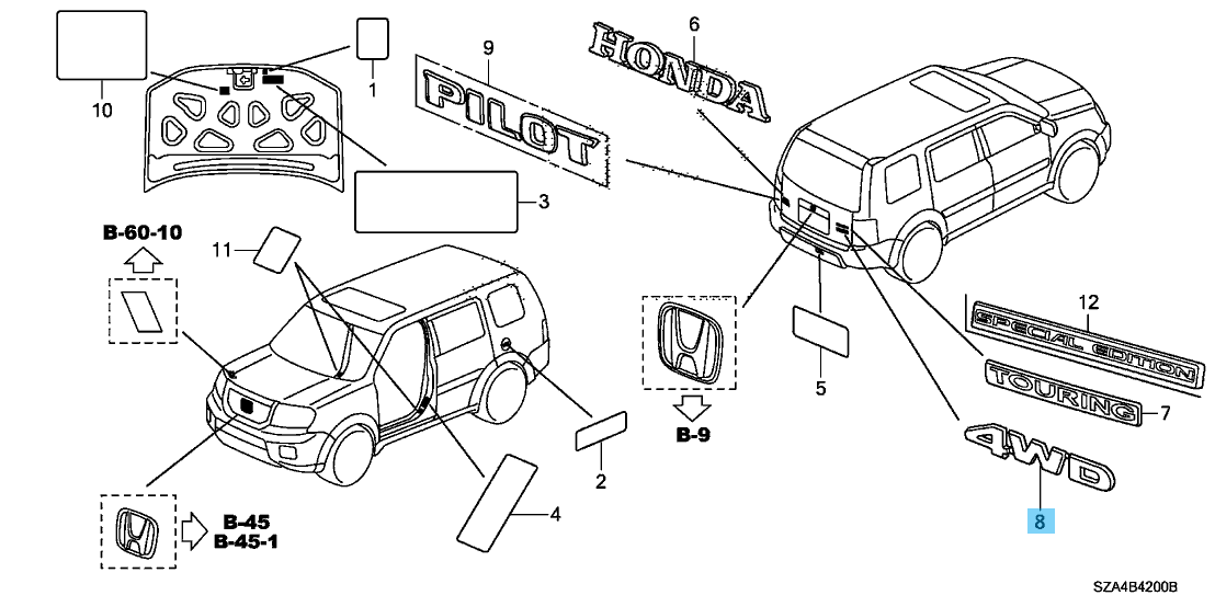 HONDA CR-V 2010-2011 PILOT 09-15 Genuine 4WD Liftgate Emblem 75719-SZA-A01 OEM