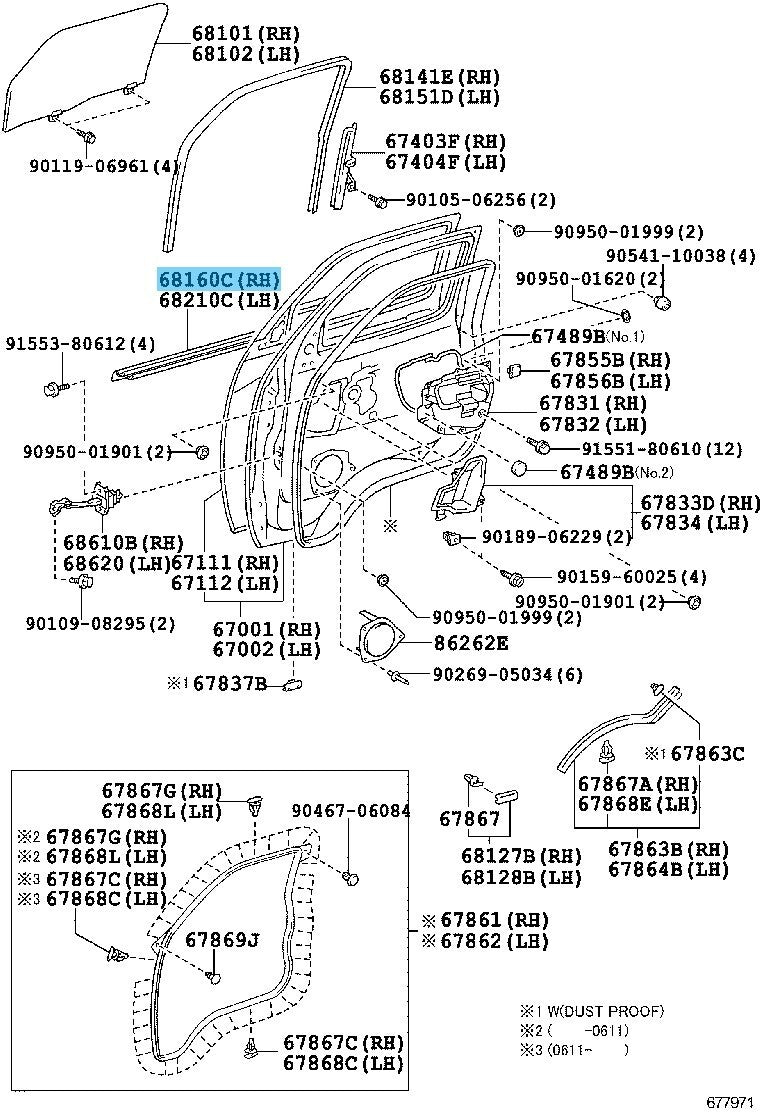 TOYOTA HIACE KDH220 '05-20 Genuine Front Door Glass Outer Weatherstrip Right OEM