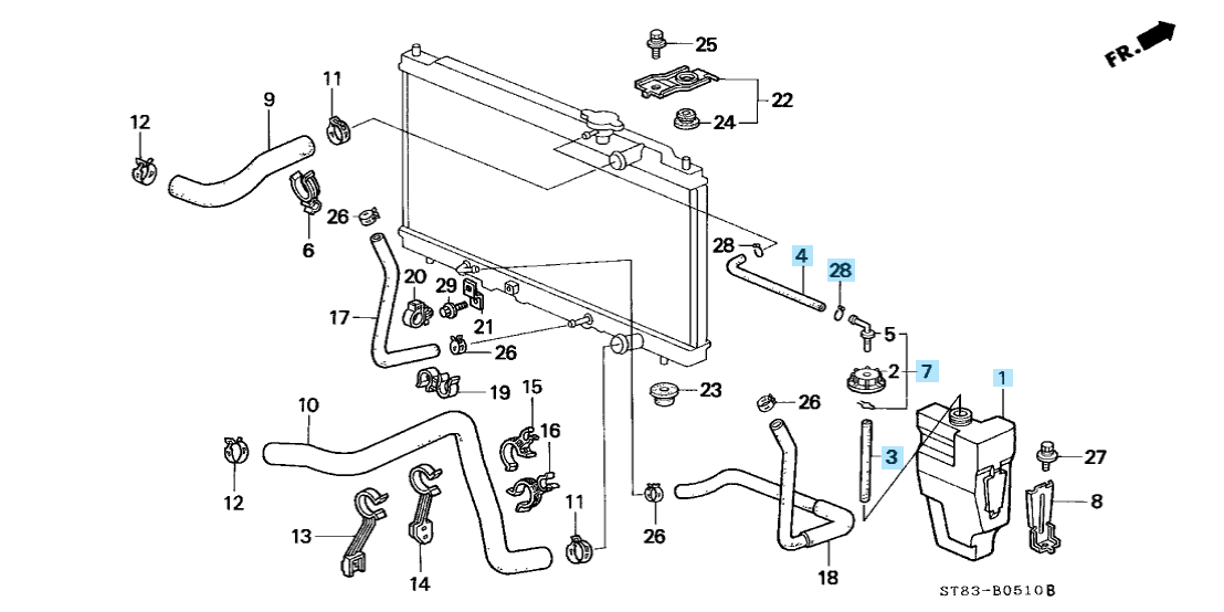 HONDA INTEGRA DC1# DB# 1994-2001 Genuine Radiator Coolant Reservoir Tank Set OEM