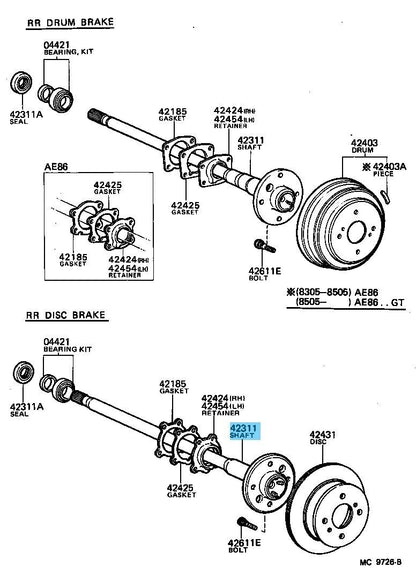 TOYOTA LEVIN TRUENO AE86 1983-1985 Genuine Rear Axle Shaft For RR Disc Brake OEM