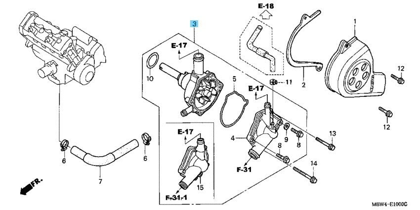 HONDA CBR600F4i 2001-2006 Genuine Water Pump 19200-MBW-307 OEM