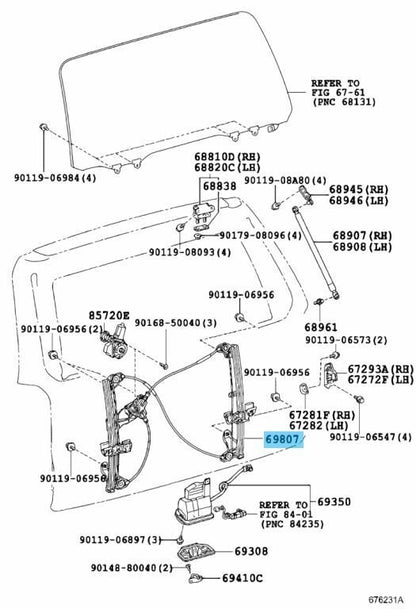 TOYOTA 4RUNNER GRN28# 10-22 Genuine Back Door Power Window Regulator 69807-35030