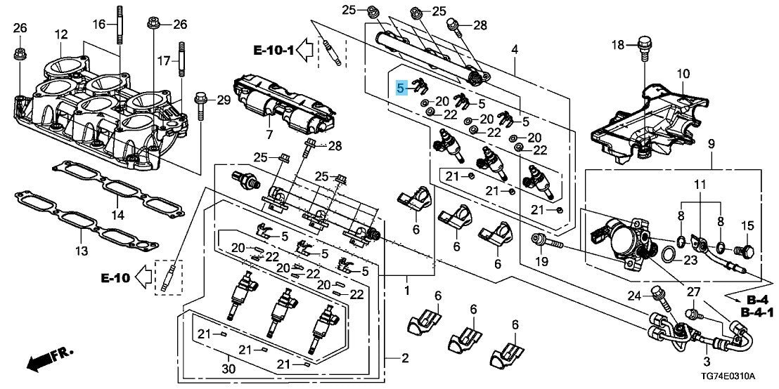 HONDA ACCORD CR# 2018-2020 Genuine Fuel Injector Clip 16451-5R1-J01 x4 Set OEM