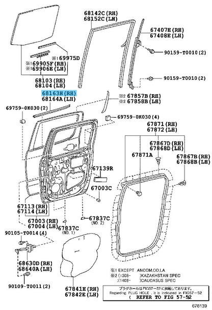 TOYOTA HILUX GGN25 Genuine Rr/Door Glass Weatherstrip Outer RH 68163-0K010 OEM
