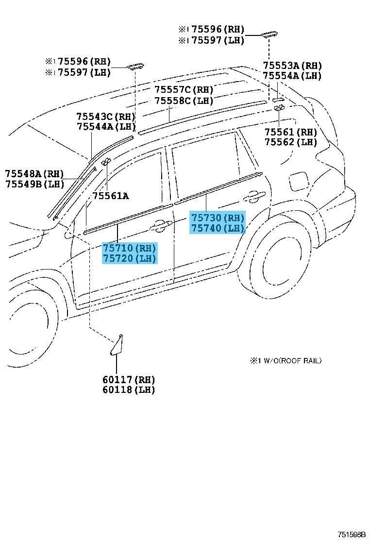 TOYOTA RAV4 ACA3# GSA3# 06-12 Genuine Front & Rear Door Belt Moulding RH LH Set