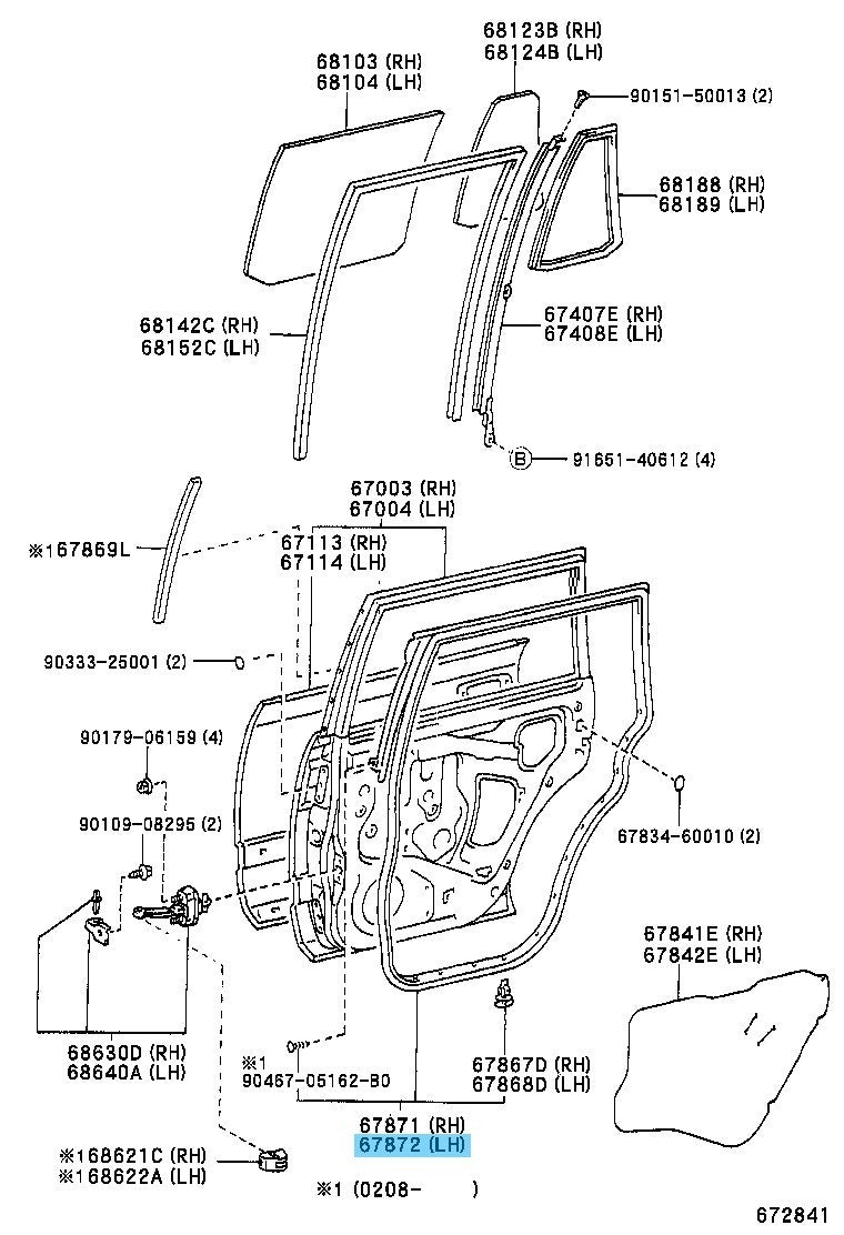 TOYOTA LAND CRUISER UZJ100 '98-02 Genuine Rear Door Weatherstrip LH 67872-600702