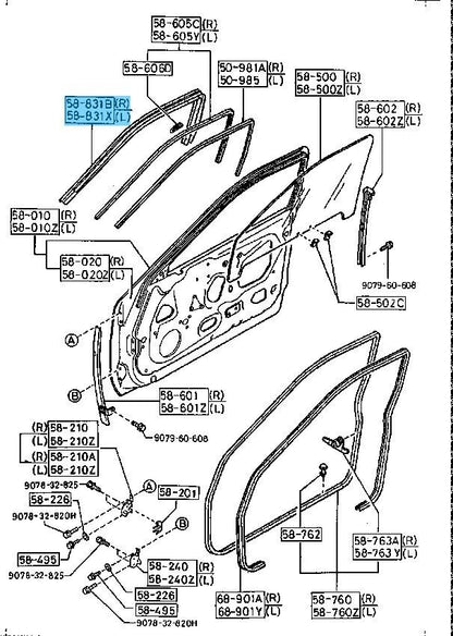 MAZDA RX-7 FC3S 1986-1991 Genuine Rain Rail Weather Strip Right & Left Set OEM