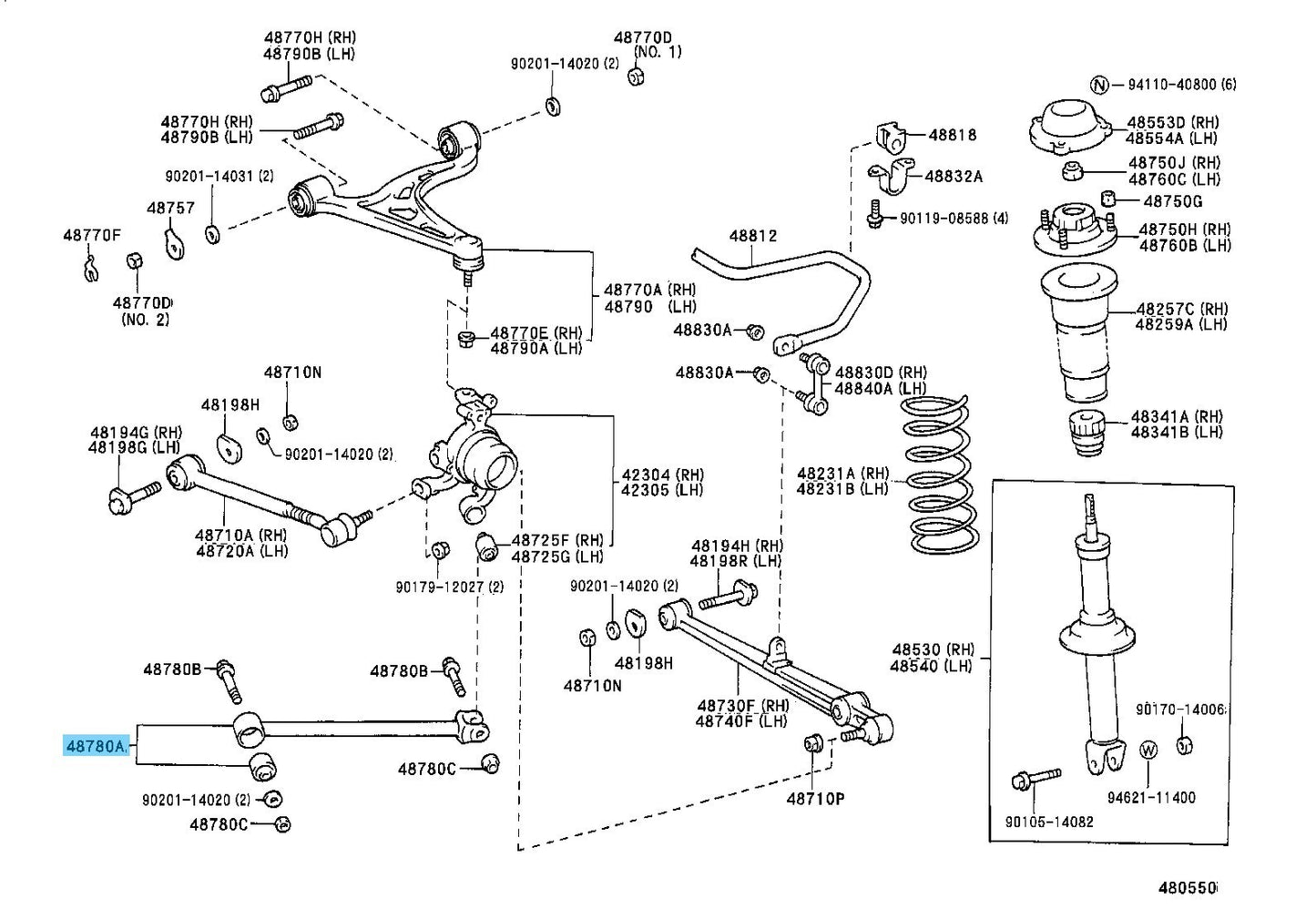 TOYOTA SUPRA JZA80 1993-1998 Genuine Rear Strut Rod Assy 48780-14030 x2 Set OEM