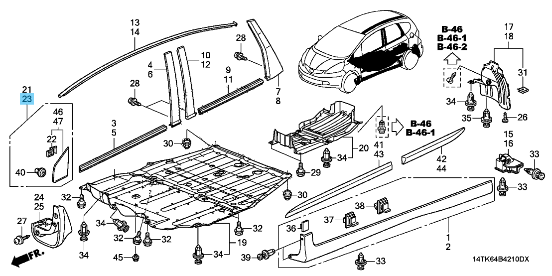 HONDA FIT GE# 09-11 Genuine Front Corner Pillar Garnish Assy LH 75495-TK6-A00