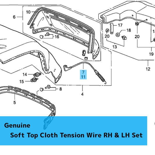 HONDA S2000 AP1 2000 Model Genuine Soft Top Cloth Tension Wire RH & LH Set OEM