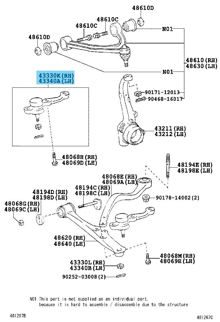 TOYOTA LEXUS SC430 UZZ40 02-10 Genuine Front Lower Ball Joint Right & Left set