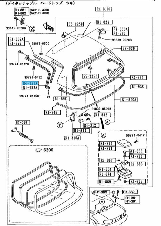 MAZDA MX-5 MIATA NA NA8C 90-97 Genuine Roof Weather Strip Right NA01-R1-881B OEM