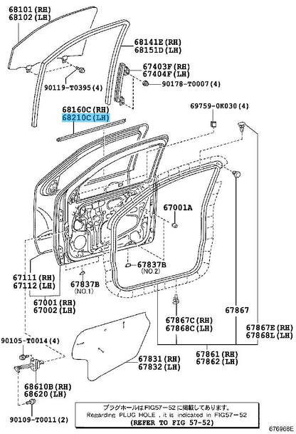 TOYOTA HILUX TGN15 Genuine Fr/Door Glass Weatherstrip Outer LH 68162-0K020 OEM