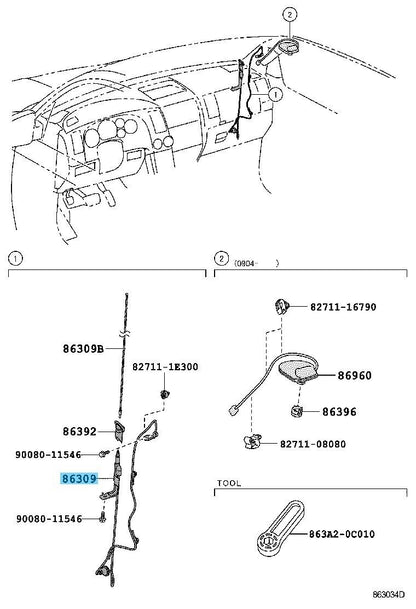 TOYOTA TUNDRA GSK50 UCK50 2007-2013 Genuine Pillar Antenna Pole 86309-0C040 OEM