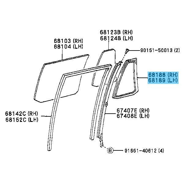 TOYOTA LAND CRUISER UZJ100 '98-07 Genuine Rr/Quarter Window W/strip RH & LH Set