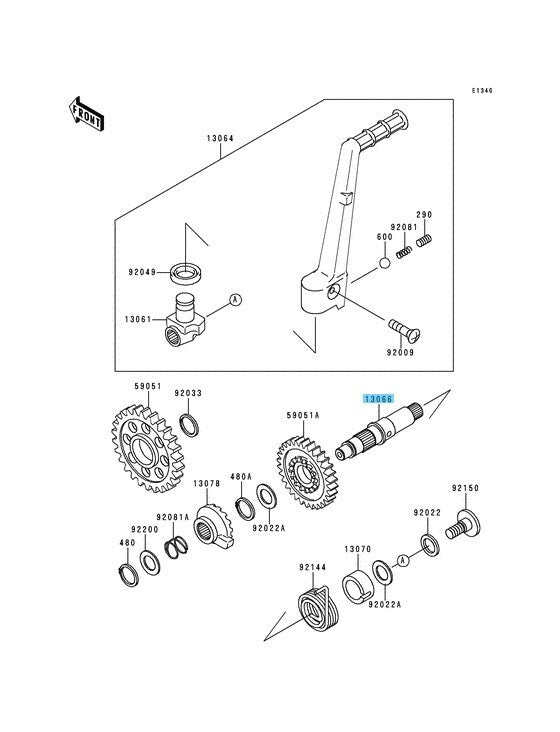 KAWASAKI KX250 1996-1998 Genuine Kick Starter Shaft 13066-1091 OEM