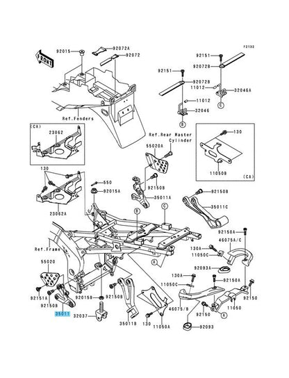 KAWASAKI ZX600 NINJA ZX-6R 1998-2002 Genuine Front Step Stay LH 35011-1874 OEM