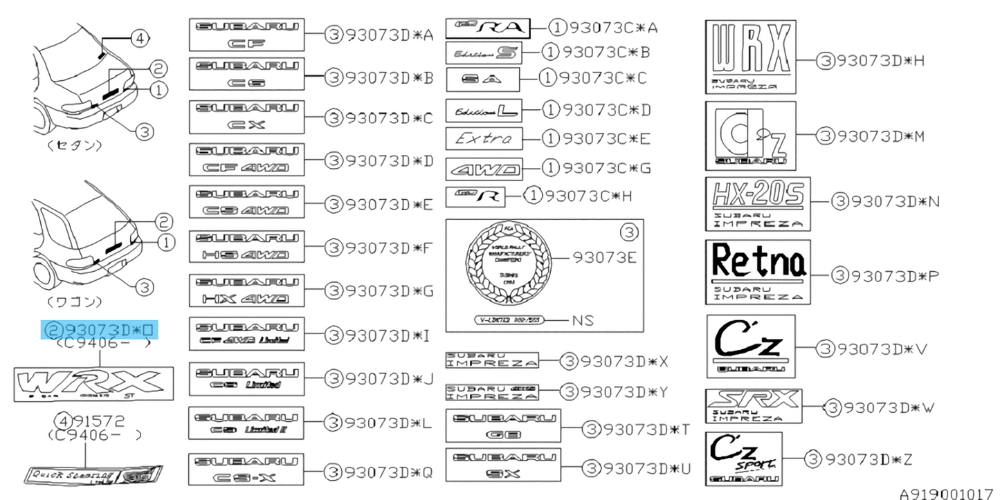 SUBARU IMPREZA WRX STi GC8 GF8 Genuine Rear Trunk Decal Sticker ST99800ST430 OEM