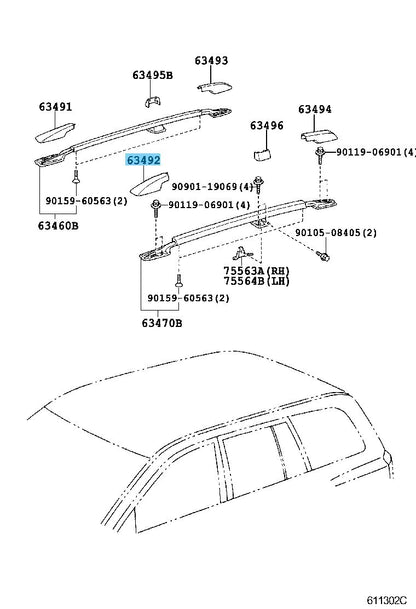 TOYOTA HIGHLANDER ACU20 01-07 Genuine Roof Rack Leg Cover Front LH 63492-48010