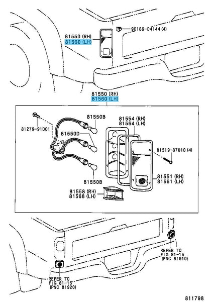 TOYOTA HILUX LN165 RZN168 Genuine Rear Combination Lamp Assy LH 81560-35150 OEM
